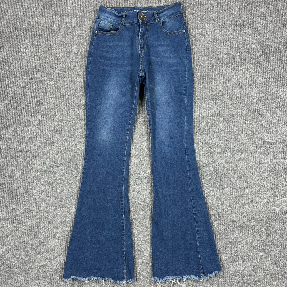Pastel Jeans Womens Flared Size 11/12 Blue Denim Raw Hem Stretch Y2K Style